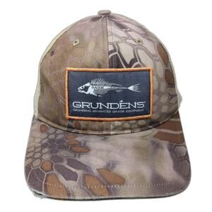 Grundens Trucker Hat One Size Brown Camo Mesh Fish Skeleton Fishing Snapback